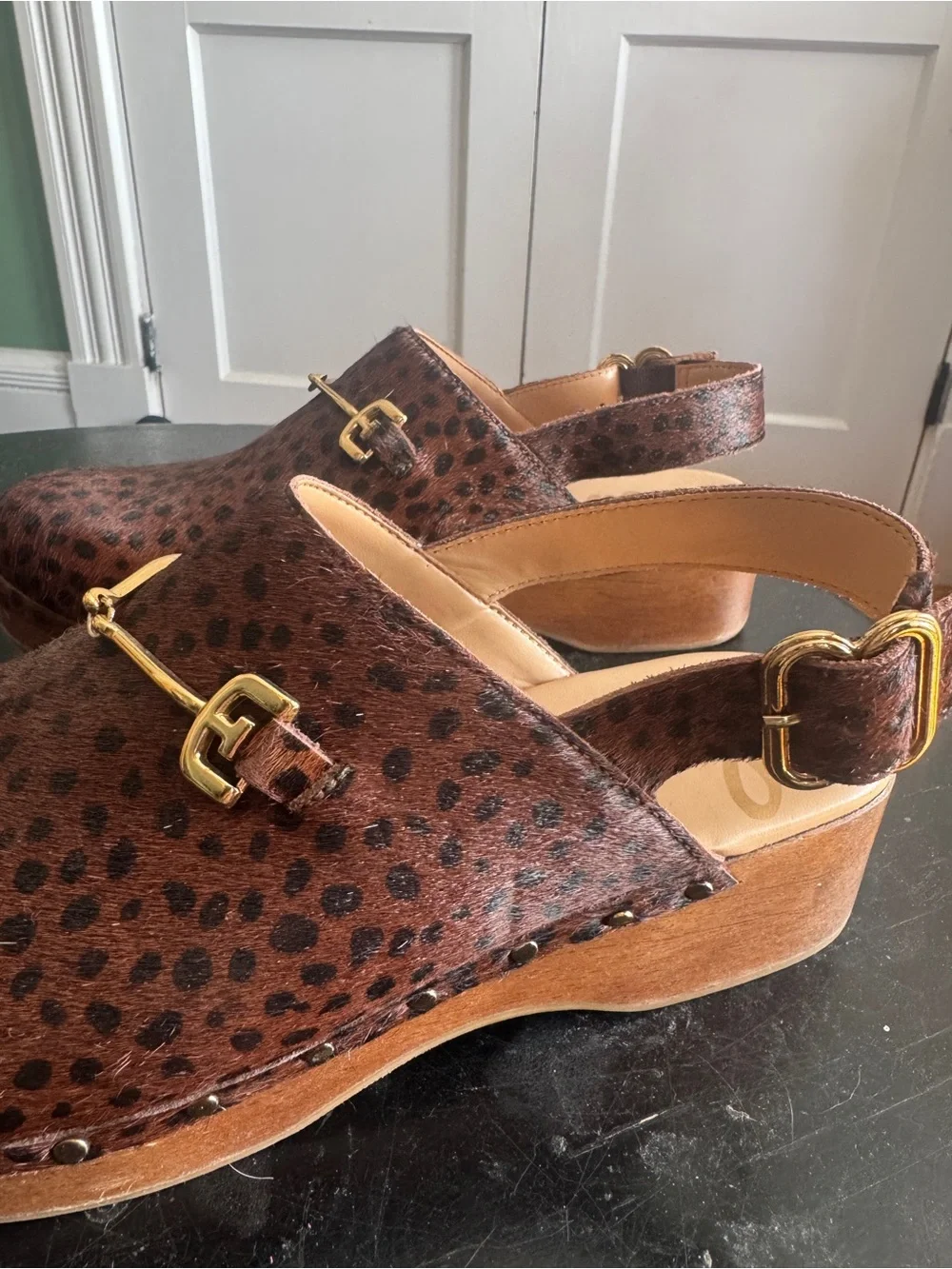 SAM EDELMAN Made In Brazil Haircalf Hilda Spotted Leopard Clogs EU 39 / US 9 - Picture 4 of 10